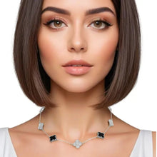 Load image into Gallery viewer, Imspired Van Kleef Chic Enchantment: Gold or Silver  Black Clover Station Pendant Necklace (rhinestone)
