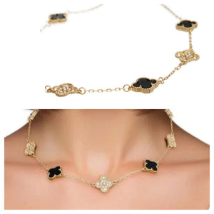 Imspired Van Kleef Chic Enchantment: Gold or Silver  Black Clover Station Pendant Necklace (rhinestone)