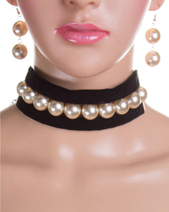 Choked UP pearl choker and bracelet set (2 color options)