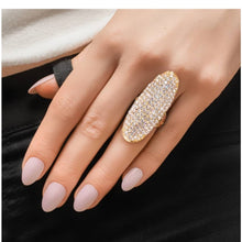 Load image into Gallery viewer, Rhinestone and Gold Long Oval Ring
