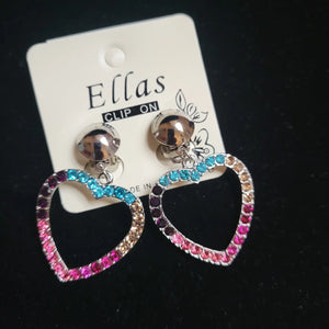 Multi-color heart clip-on earrings