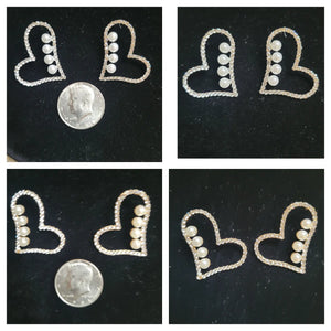 Rhinestone & pearl heart shaped earrings