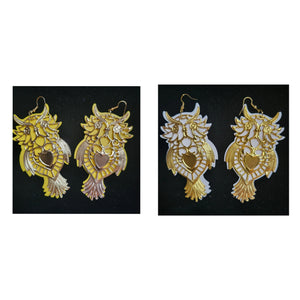 Owl wooden lrg earrings