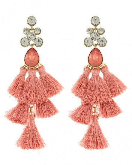 Peach punch Rhinestone Thread Dangle Earring Set